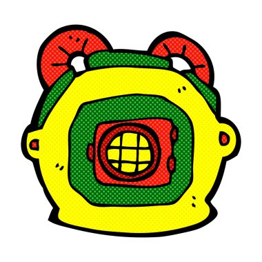 komik karikatür eski derin deniz dalgıç kask