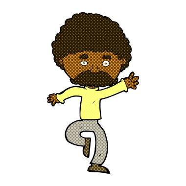 komik karikatür bıyıklı adam disko dans