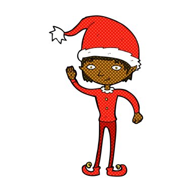 komik karikatür sallayarak Noel elf