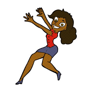 komik karikatür mutlu kadın atlama