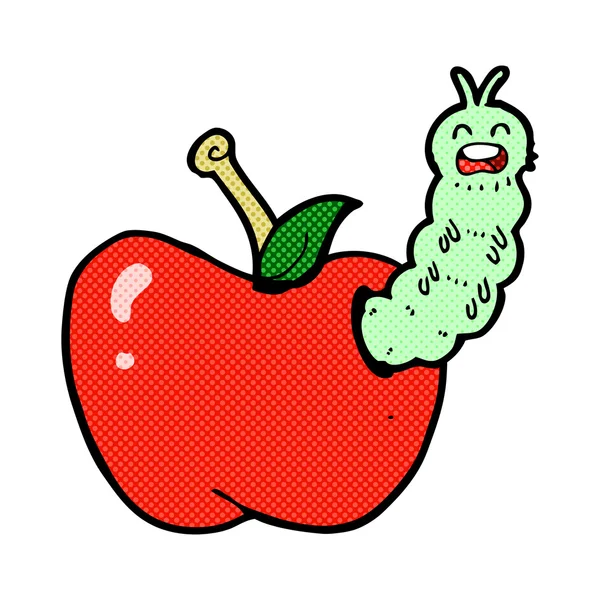 Strip cartoon bug eten apple — Stockvector