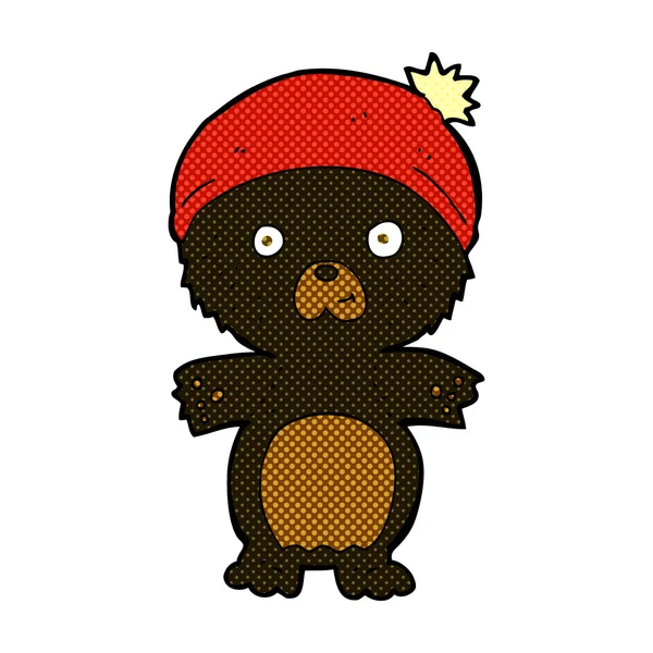 Historieta de dibujos animados lindo oso negro en sombrero — Vector de stock