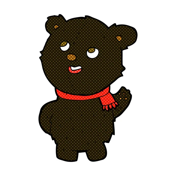 Comic cartoon cute black bear cub — Stock Vector