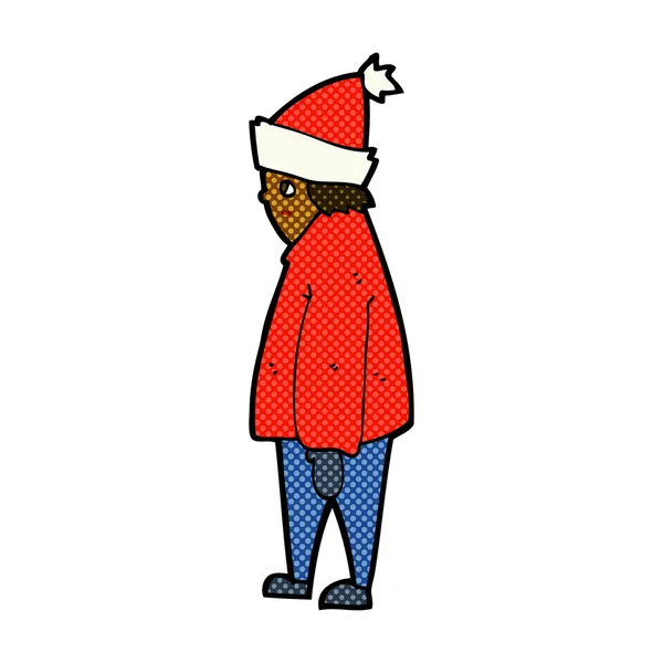 Komiks kreskówka osoba w zimowe ubrania — Wektor stockowy