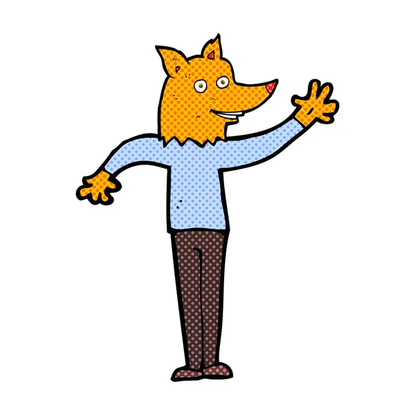 Komiksově kreslenou mává fox muž — Stockový vektor