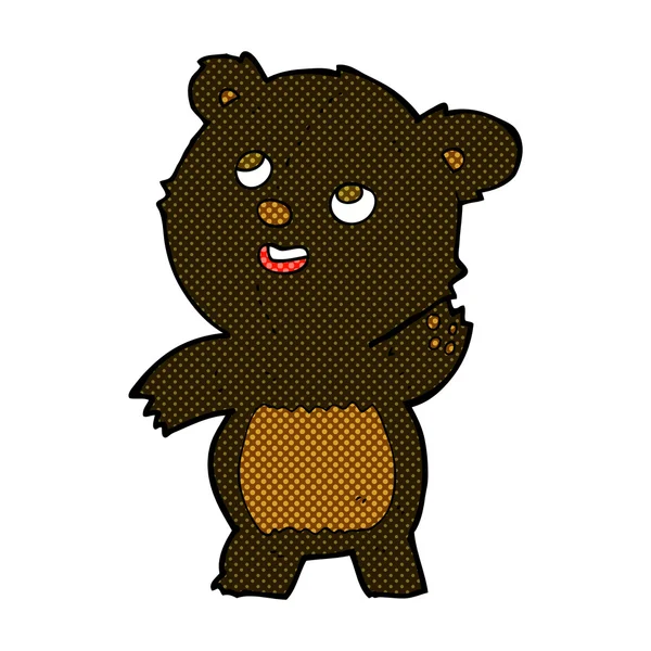 Historieta de dibujos animados lindo ondeando oso negro teddy — Vector de stock