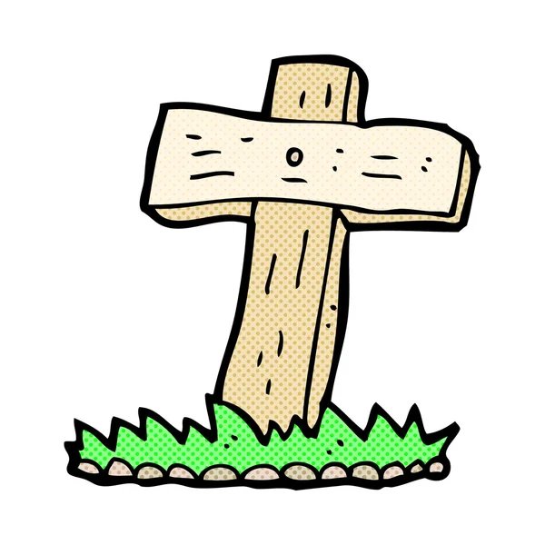 Strip cartoon houten kruis graf — Stockvector