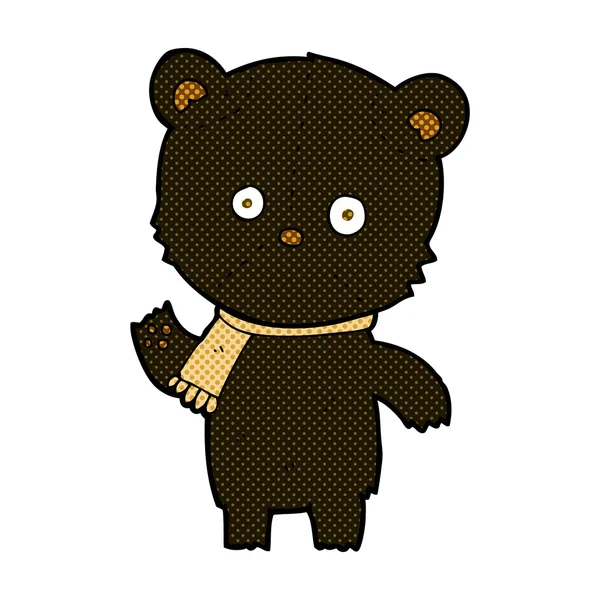 Comic cartoon waving black bear — стоковый вектор