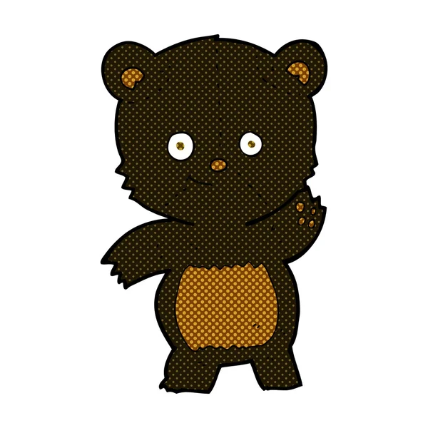 Historieta de dibujos animados ondeando oso negro — Archivo Imágenes Vectoriales
