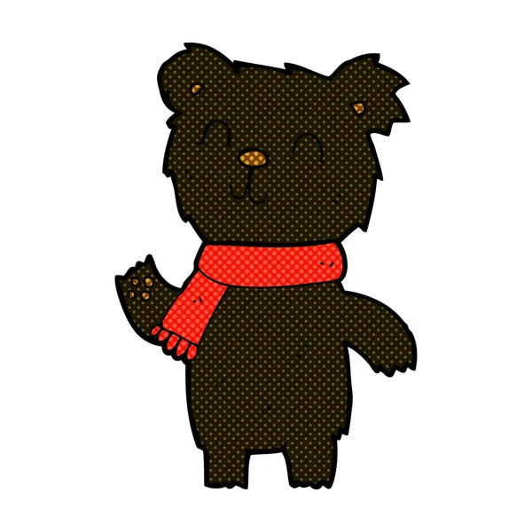 Comic cartoon cute black bear cub — стоковый вектор