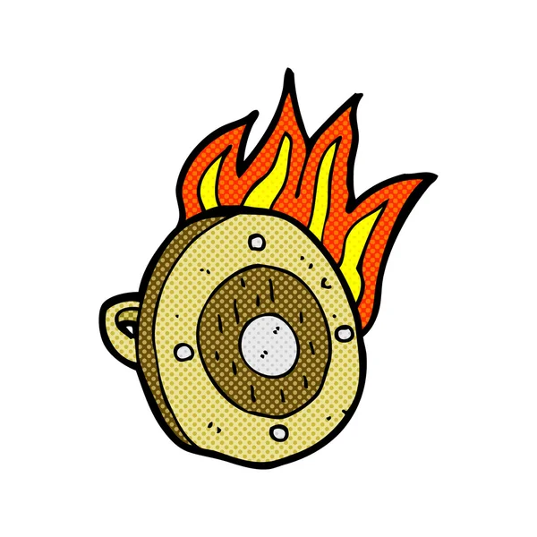 Cómic de dibujos animados escudo ardiente — Vector de stock