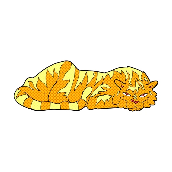 Caricatura cómica tigre descansando — Vector de stock