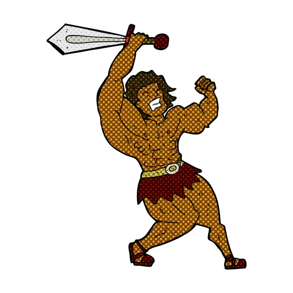 Cómic de dibujos animados héroe bárbaro — Vector de stock