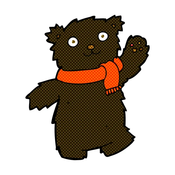Comic cartoon teddy bear wearing scarf — Stock Vector