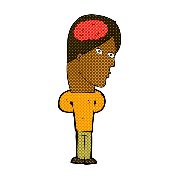 Comic cartoon man with big brain — Stock Vector