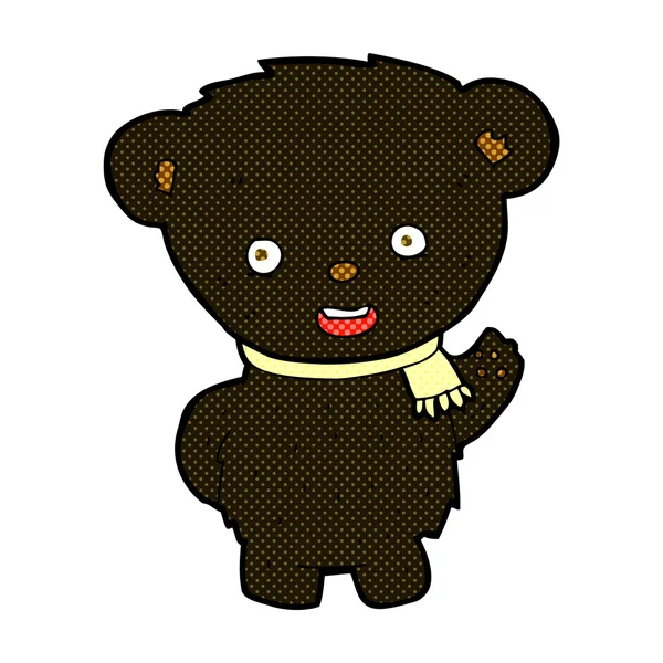 Comic cartoon black bear waving — стоковый вектор