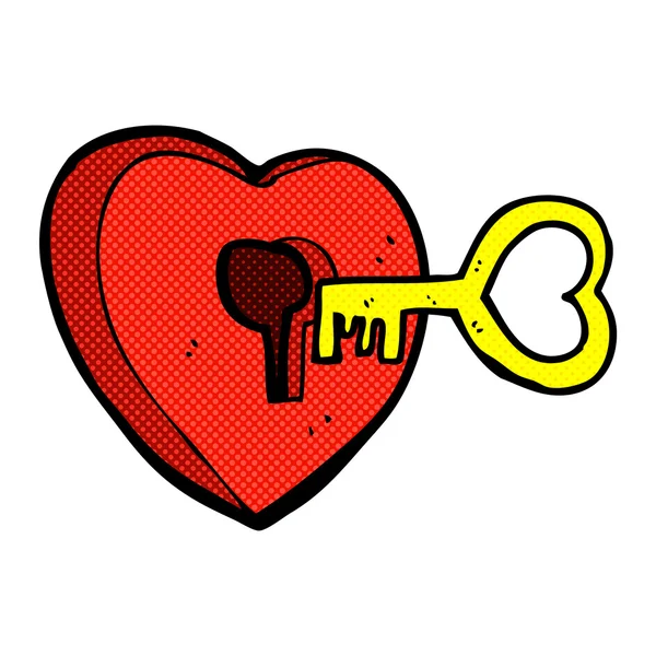 Comic cartoon heart with key — Stock Vector