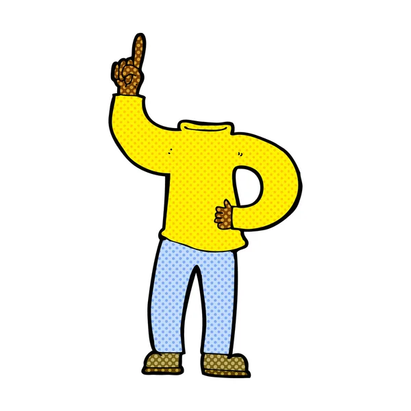 Cómic de dibujos animados sin cabeza cuerpo con la mano levantada — Vector de stock