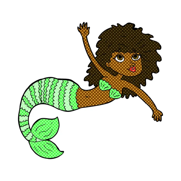 Comic cartoon pretty mermaid waving — стоковый вектор