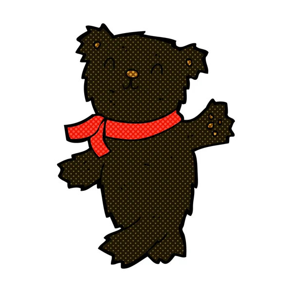 Historieta de dibujos animados ondeando oso negro de peluche — Vector de stock