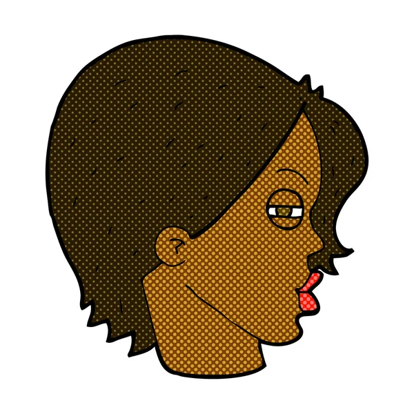 Komiksově kreslenou ženská tvář s přimhouřenýma očima — Stockový vektor