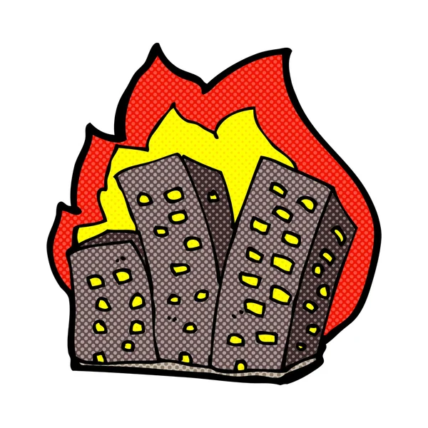 Edificios de dibujos animados cómicos quema — Vector de stock