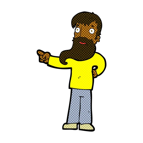 Komiks kreskówka mężczyzna z broda wskazując — Wektor stockowy