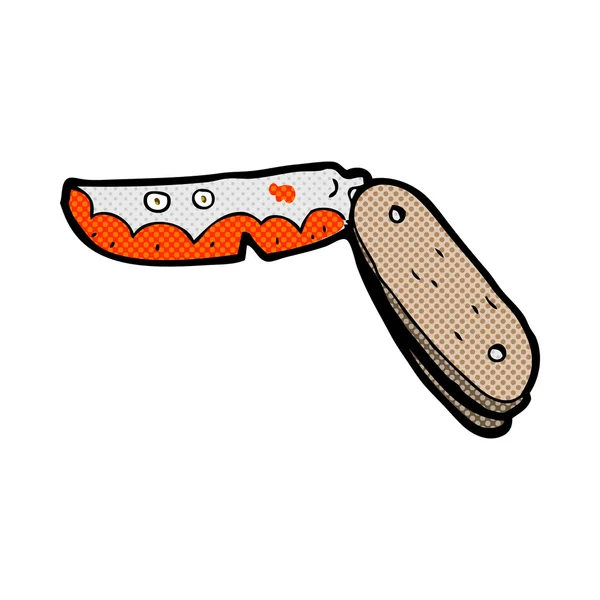 Historieta de dibujos animados sangriento cuchillo plegable — Vector de stock