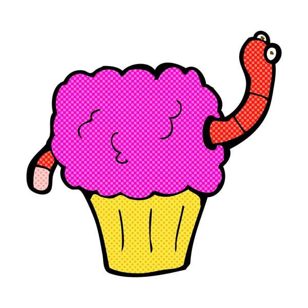 Comic cartoon worm in cupcake — Stock Vector