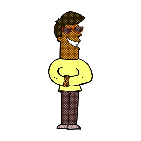 Bande dessinée sourire homme portant des lunettes de soleil — Image vectorielle