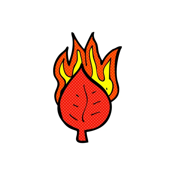Historieta hoja de dibujos animados en el símbolo de fuego — Vector de stock