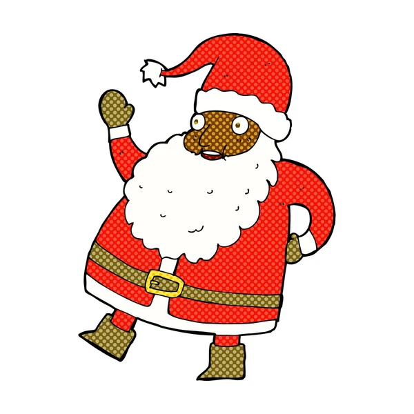 Funny waving santa claus comic cartoon — Stock Vector