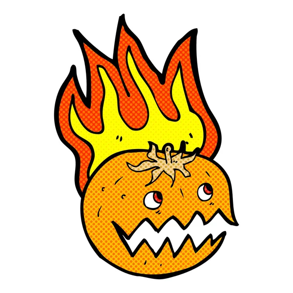 Comic cartoon flaming pumpkin — стоковый вектор