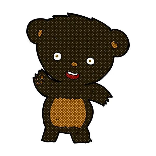 Comic cartoon waving black bear — стоковый вектор