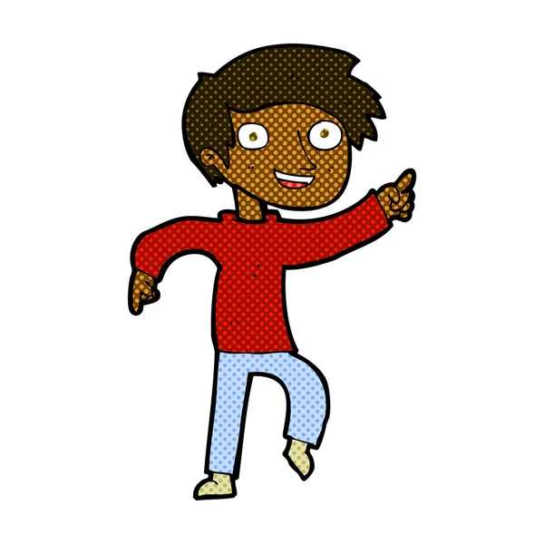 Komiska cartoon lycklig pojke pekar — Stock vektor