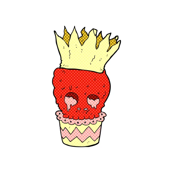 Espeluznante cráneo cupcake historieta — Vector de stock