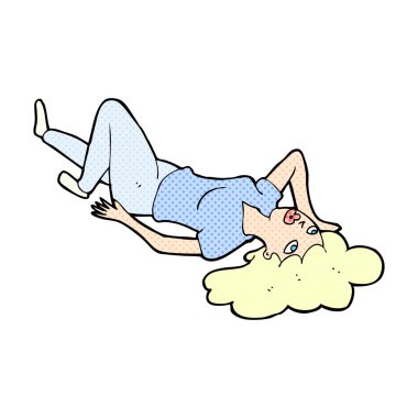 komik karikatür kadın yerde yatarken
