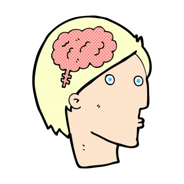 komik karikatür adam beyin simgesiyle