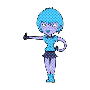 başparmak yukarıya işareti veren komik karikatür vampir kız