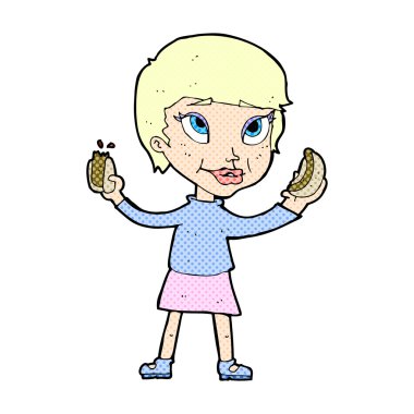 Sosisli sandviç yeme komik karikatür kadın