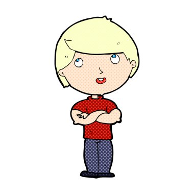 katlanmış kollu komik karikatür mutlu adam