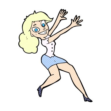 komik karikatür mutlu kadın atlama
