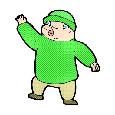 şapka sallayarak komik karikatür adam