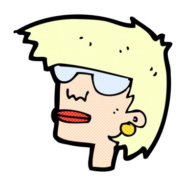 Gözlüklü kadın yüzü komik karikatür