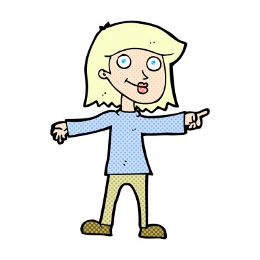 komik karikatür mutlu kadın işaret