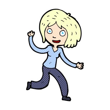 komik karikatür mutlu sallayarak kız