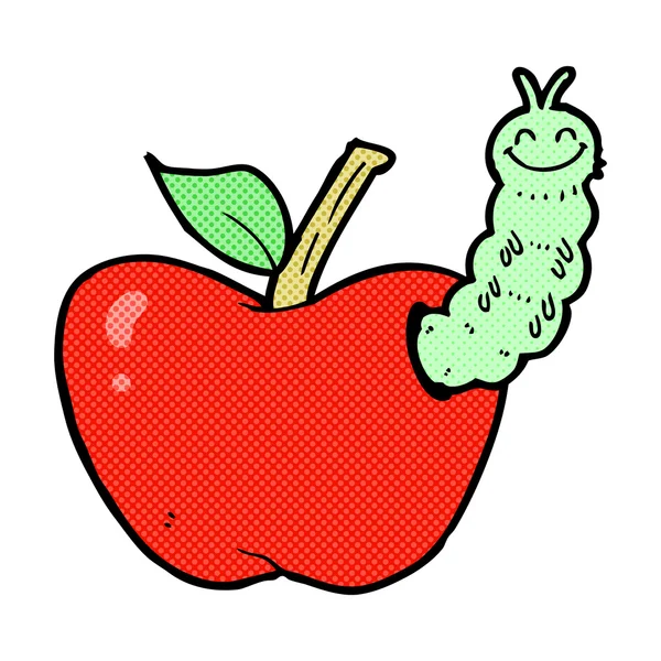 Comic cartoon apple with bug — Stock Vector