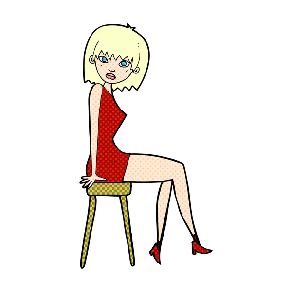 Vicces rajzfilm nő ül a széken — Stock Vector