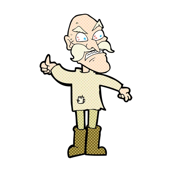Historieta de dibujos animados hombre viejo enojado en ropa parcheada — Archivo Imágenes Vectoriales