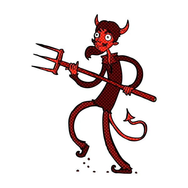 Comic cartoon devil with pitchfork — Stock Vector